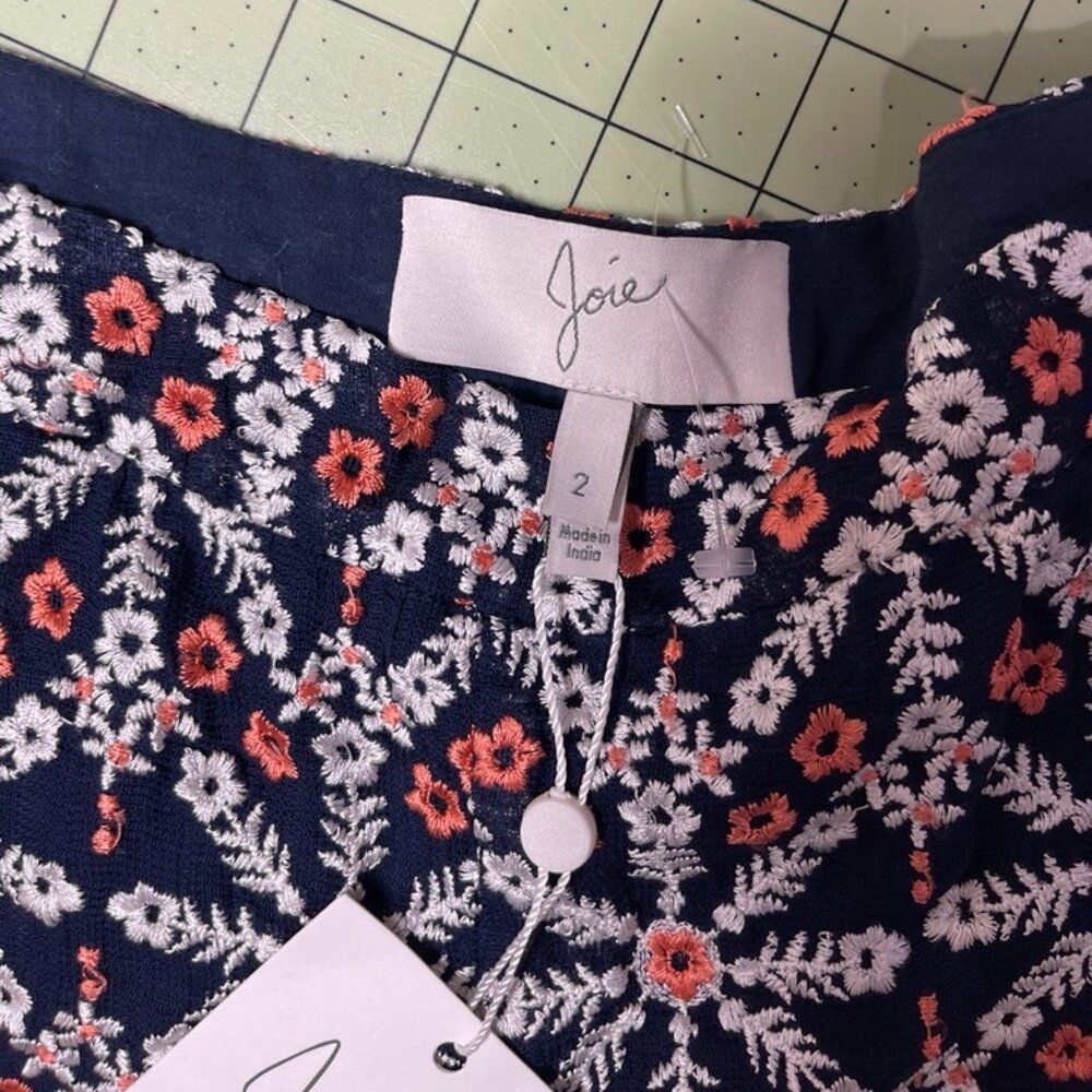 JOIE Jacobella Embroidered Shorts Navy Orange White Floral Size 2 NWT - Picture 4 of 6